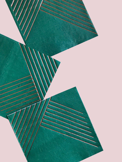 Dark Green Striped Cocktail Paper Napkins