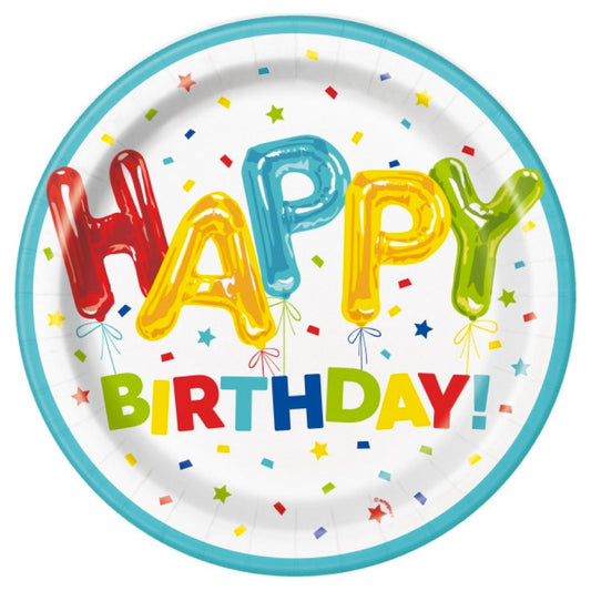 Happy Birthday Balloon 9" Plates (8 Pack)