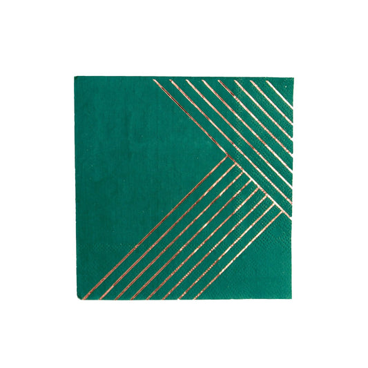 Dark Green Striped Cocktail Paper Napkins