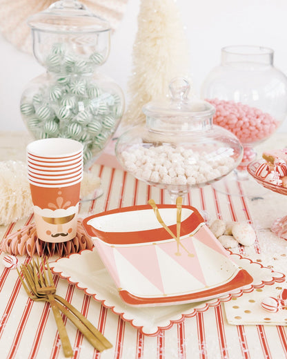 Nutcracker Drum Plates, Set of (8) 9" Christmas Nutcracker Drum Plates with Gold Foil Details*