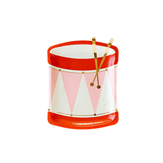 Nutcracker Drum Plates, Set of (8) 9" Christmas Nutcracker Drum Plates with Gold Foil Details*