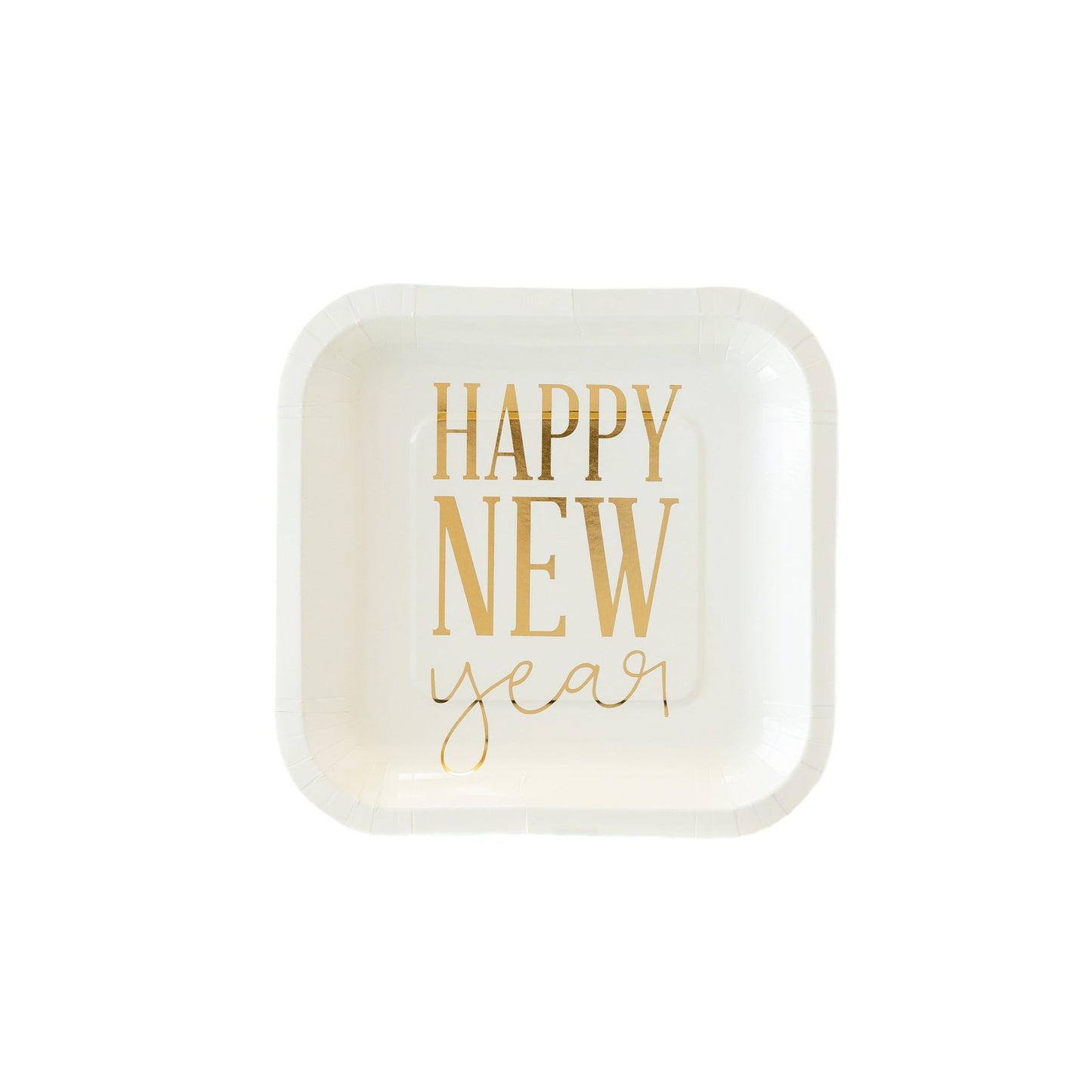 Happy New Year, 7" Plates with Gold Metallic Foil Accent, Set of 8 Plates*