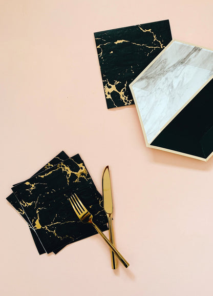 Vanity - White Marble and Black Colorblock Large Paper Plates