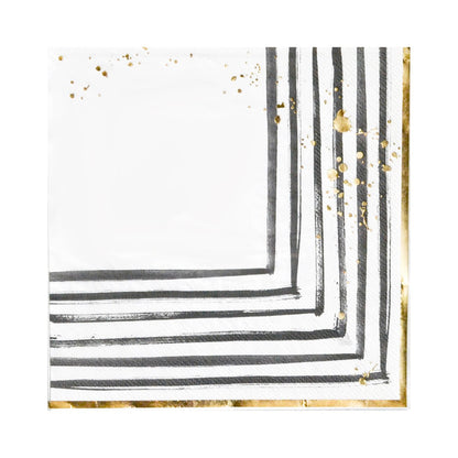 Black and White Brush Strokes Lunch Paper Napkins