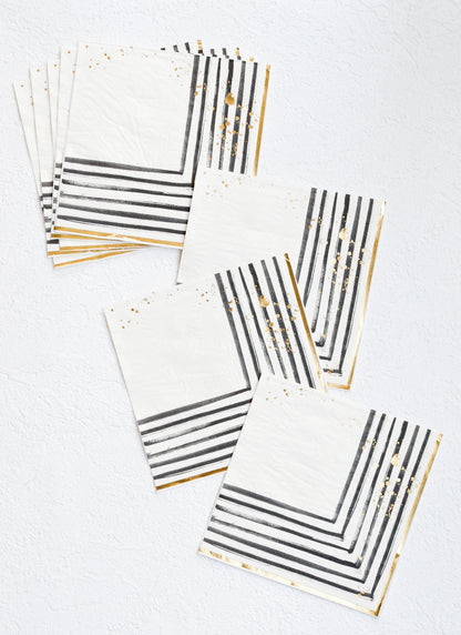 Black and White Brush Strokes Lunch Paper Napkins