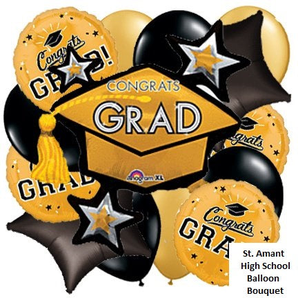 STA Gold Congrats Grad Cap with Gold & Black Bouquet, 18pc