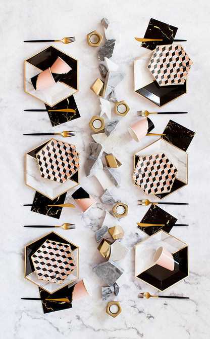 Vanity - White Marble and Black Colorblock Large Paper Plates