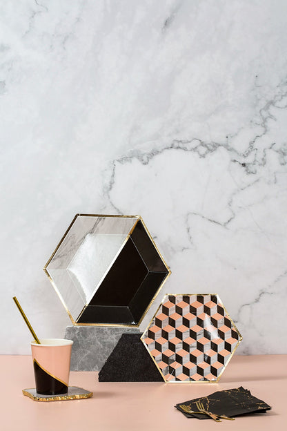 Vanity - White Marble and Black Colorblock Large Paper Plates