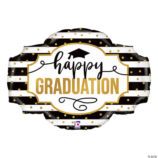 Black, White and Gold Sign Shaped Graduation 32" Mylar Balloon *