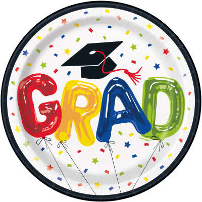 Letter Balloon Grad Round 7" Dessert Plates 8ct