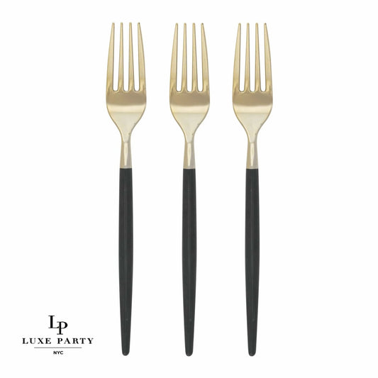 Chic Round Black and Gold Forks | 32 Pieces