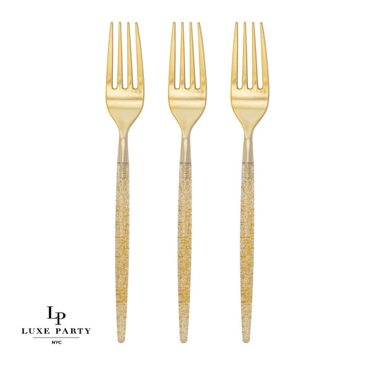 Chic Round Gold Glitter Forks | 32 Pieces