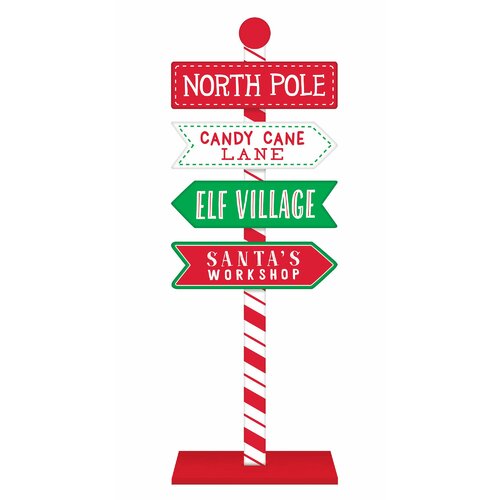 Red Christmas North Pole Directional Standing Sign