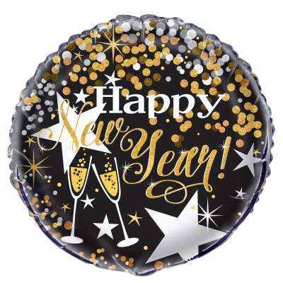 Glittering New Year Round Foil Balloon 18" Bulk