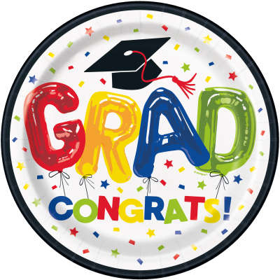 Letter Balloon Grad Round 9" Dinner Plates 8ct