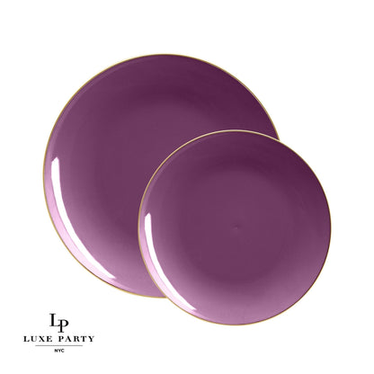 Round Purple • Gold Plastic Plates | 10 Pack