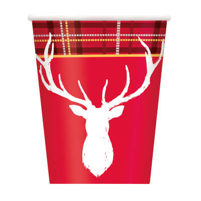 Plaid Deer Christmas 9oz Paper Cups 8ct