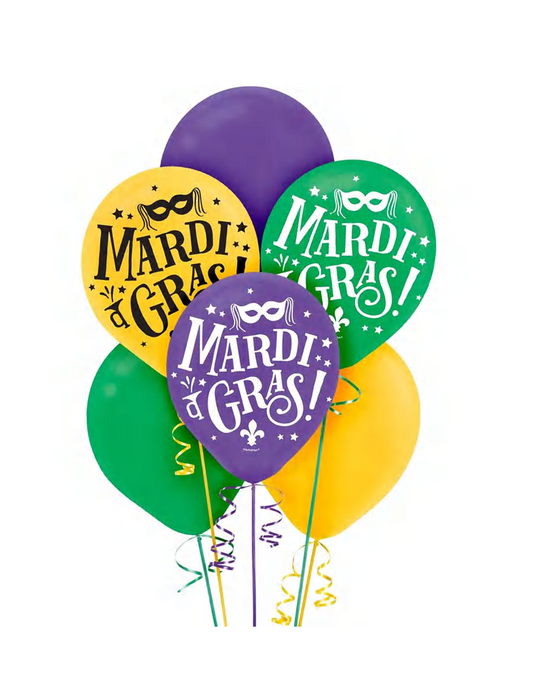 12 in. Mardi Gras Green, Purple and Gold Latex Balloons (15-Count)