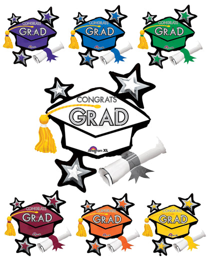 (Multiple Color Options) Gold Star Graduation Cap Graduation Balloon, 31in*