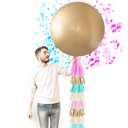 Gold Gender Reveal Confetti Balloon with Tassel Tail