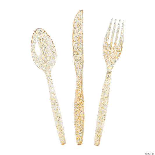 Gold Glitter Plastic Cutlery Sets - 18 Ct.