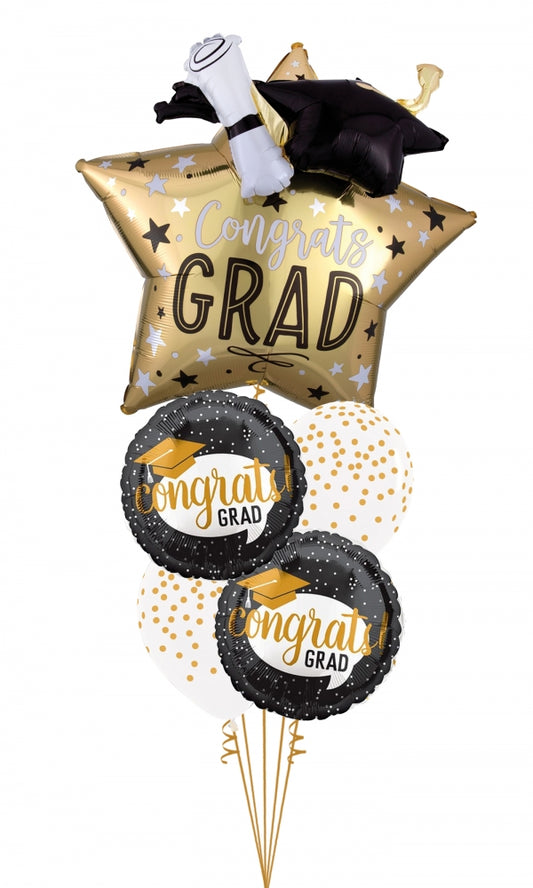 Gold Congrats Grad Balloon Bouquet 6pc