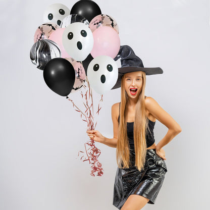 Pink Halloween Balloon Bouquet Black Marble, Ghost and Bats Halloween