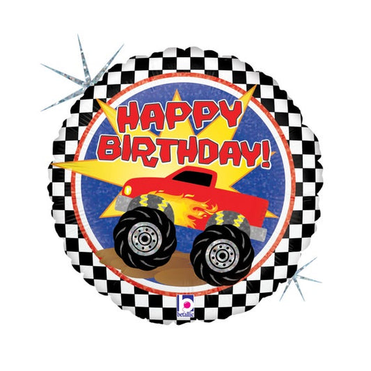 Monster Truck Happy Birthday Holographic, 18" Balloon*
