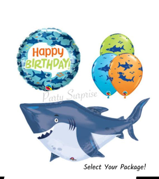 Shark birthday balloon bouquet 5pc