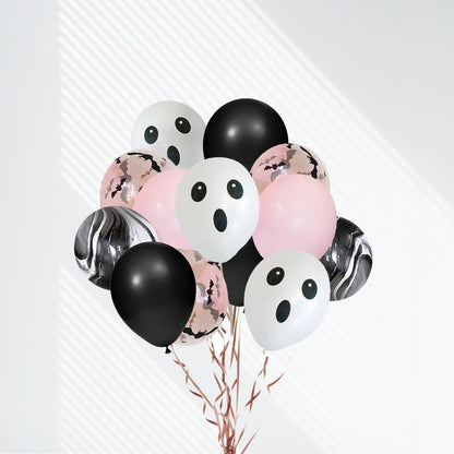 Pink Halloween Balloon Bouquet Black Marble, Ghost and Bats Halloween