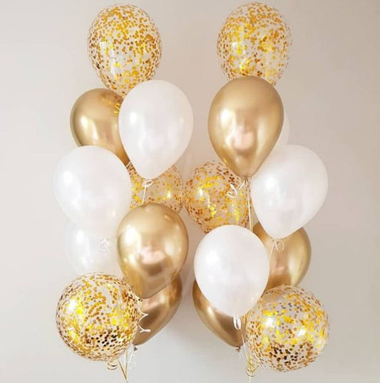 18pcs White and Gold Balloon Bouquet w/ weights