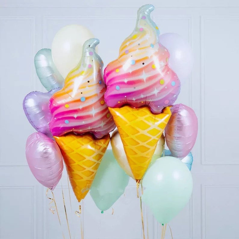 Rainbow Ice Cream Cone Balloon Bouquet 2-Sets