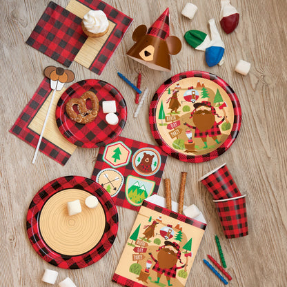 Buffalo Plaid Bear Lumberjack Birthday Party Hats, 8ct