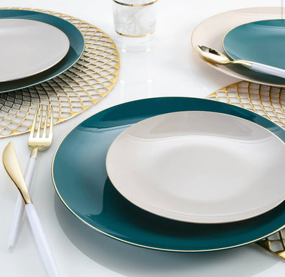 Round Linen • Gold Plastic Plates | 10 Pack