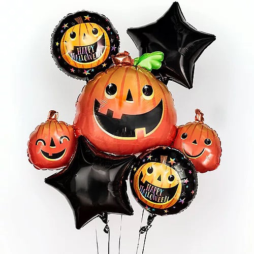 Smiley Pumpkin Halloween Foil Balloon Bouquet, 5pc