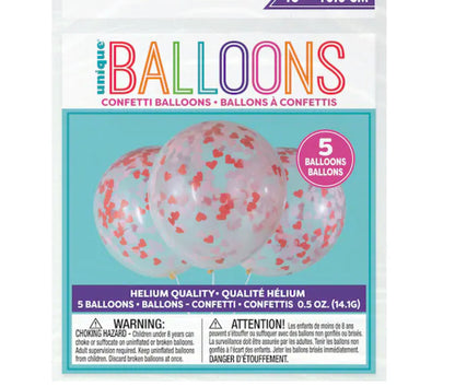 Heart Valentines Day Confetti Balloons, 5ct