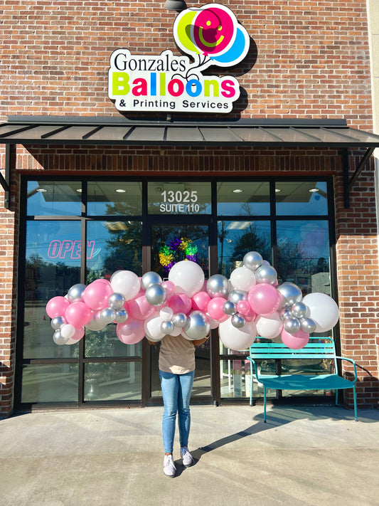 Peek-A-Boo Pink & Silver Style BALLOON GARLAND(TO GO NO INSTALL)