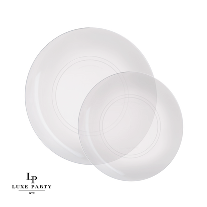 Clear • Silver Round Plastic Plates | 10 Pack