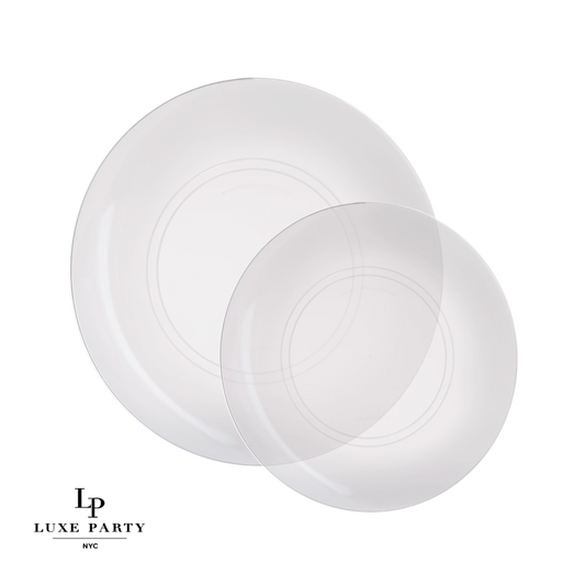 Clear • Silver Round Plastic Plates | 10 Pack