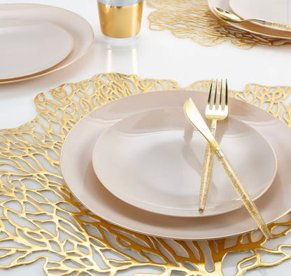 Round Linen • Gold Plastic Plates | 10 Pack
