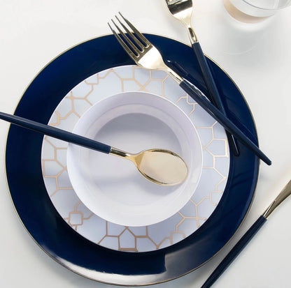 Round Navy • Gold Plastic Plates | 10 Pack