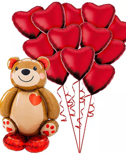 AirLoonz Cuddly Teddy Bear & Valentine's Day Hearts Balloon Kit, 13pc