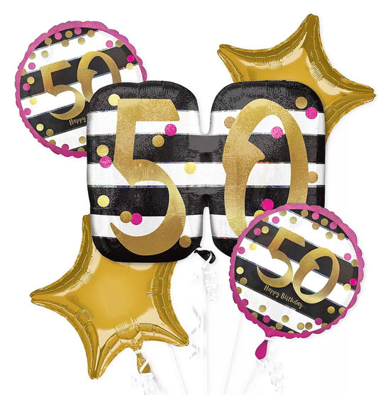 Pink & Gold 50th Birthday Balloon Bouquet 5pc