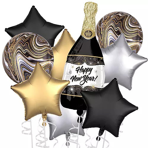 Champagne & Black Marble Satin Star Bouquet 9pc Set