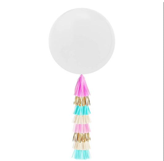Giant White Balloon with DIY Tassels - Gender Reveal