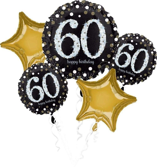 60th Birthday Balloon Bouquet 5pc - Sparkling Celebration