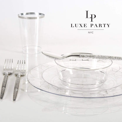 Clear • Silver Round Plastic Plates | 10 Pack