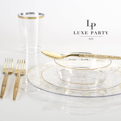 Luxe 12oz Clear Plastic • Gold Plastic Cups | 20 Cups