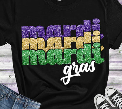 Mardi Gras 3x Repeat Glitter Shirt