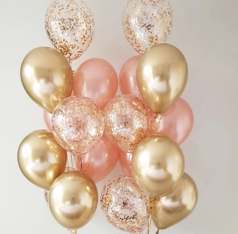 18pcs Pink, Gold and Rosegold Balloon Bouquet W/Weight